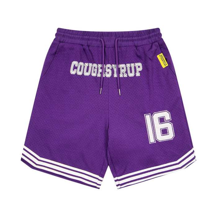 Cough Syrup Letter Number 16 Side Vertical Split Dual Sided Graphic Striped Hem Loose Athletic Mesh Shorts Print Shorts 4 colors 29355952