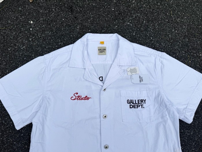 GaIIery Dept. Vintage Cuban Collar Dual Embroidery Front Back Large Letter Graphic Loose Cropped Work Shirt 2 colors 29356378
