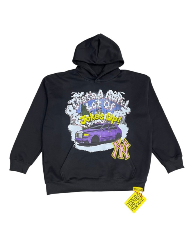Cough Syrup Drip Graffiti Font Slogan Purple Wagon Statue Liberty Ny Skyline Pink Yellow Ny Logo Print Fleece Hoodie 29355895