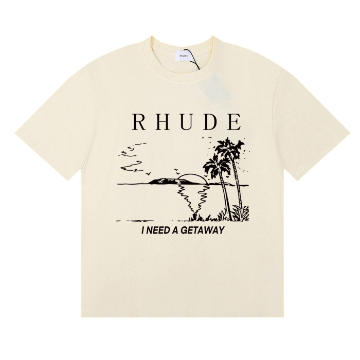 Rhude Island Coconut Tree Contrasting Color slogan printed Tee 3 colors 29355939
