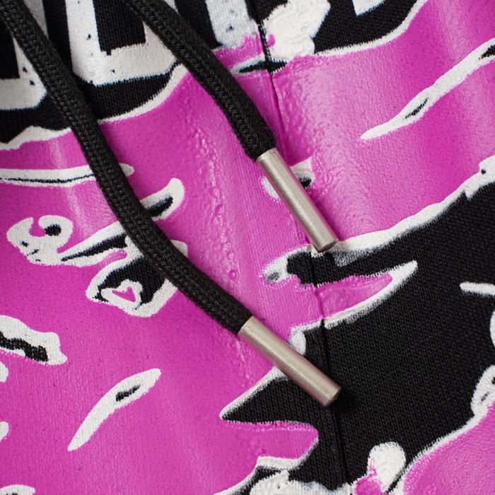 Cough Syrup Front Pink Graffiti Letter Print Elastic Drawstring Loose Cotton Sweat Shorts 29356458