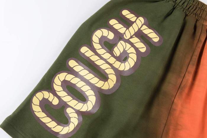 Cough Syrup 1:1 quality version Split Orange Green Gradient Western Cowboy Patch Print Elastic Waist Loose Cotton Sweat Shorts 29356449