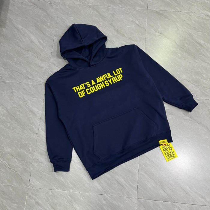 Cough Syrup Bright Yellow Bold Block Letter Slogan Back Vertical Stacked Oversized Yellow Text Print Fleece Hoodie 29355901