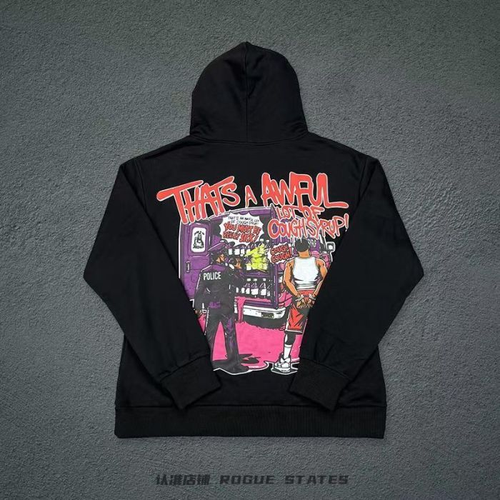 Cough Syrup Vintage Hip Hop Front Graffiti Multicolor Slogan Circular Stamp Print Back Retro Police Comic Scene Graphic Fleece Lined For Autumn & Winter Hoodie 29357849