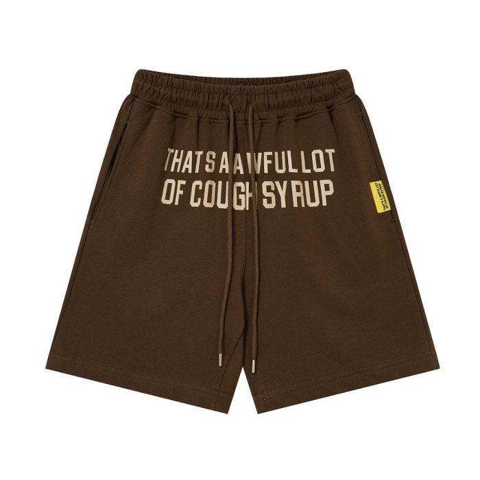 Cough Syrup Front Small Slogan Back Large Vertical Letter Print Drawstring Elastic Waist Streetwear Athletic Sweat Shorts 2 colors 29357903