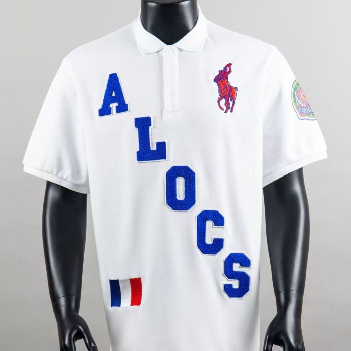 Cough Syrup American Retro Front Diagonal Letter Pony Flag Patch Back Large Hollow Number Oversized Polo Shirt 2 colors 29357796