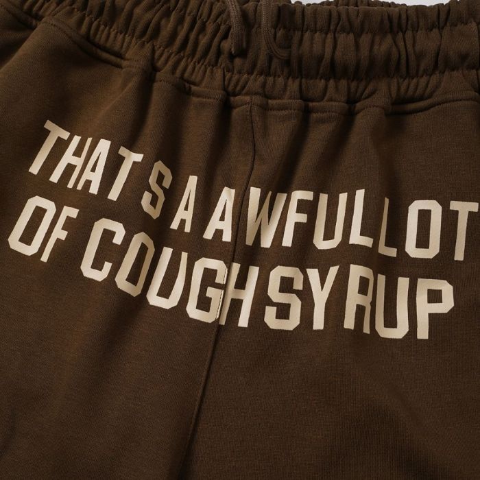 Cough Syrup Front Small Slogan Back Large Vertical Letter Print Drawstring Elastic Waist Streetwear Athletic Sweat Shorts 2 colors 29357903