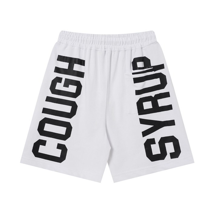 Cough Syrup Front Small Slogan Back Large Vertical Letter Print Drawstring Elastic Waist Streetwear Athletic Sweat Shorts 2 colors 29357903
