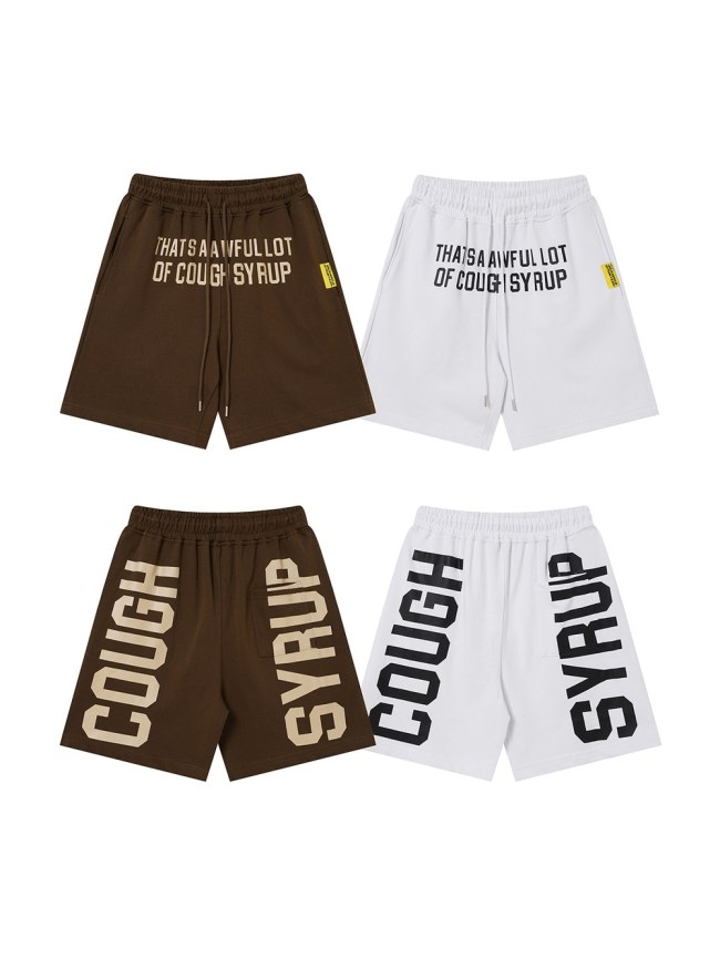 Cough Syrup Front Small Slogan Back Large Vertical Letter Print Drawstring Elastic Waist Streetwear Athletic Sweat Shorts 2 colors 29357903