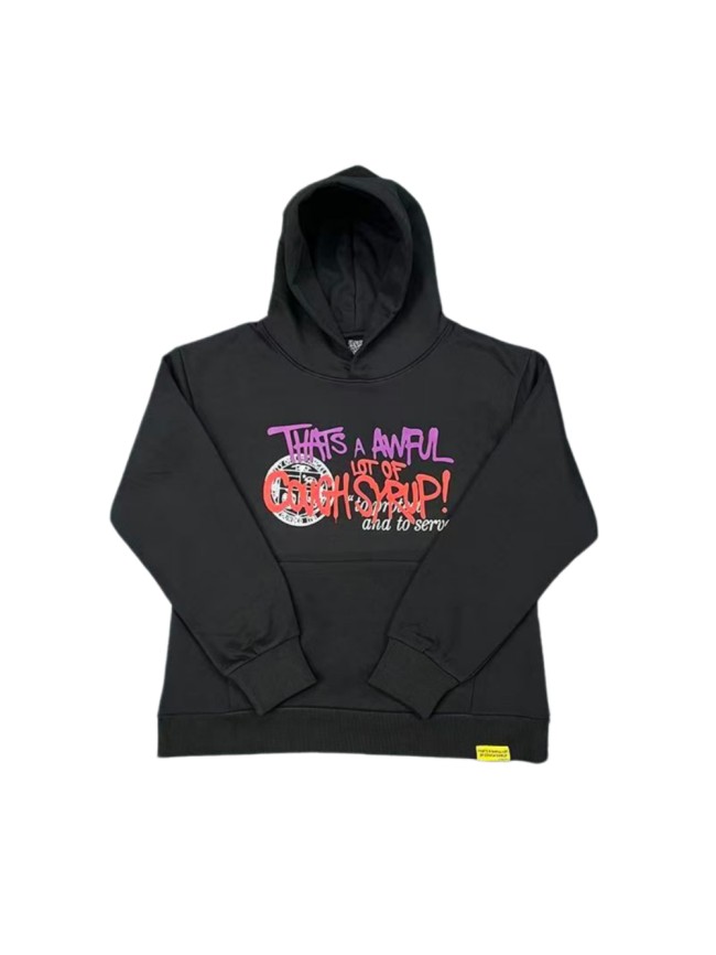 Cough Syrup Vintage Hip Hop Front Graffiti Multicolor Slogan Circular Stamp Print Back Retro Police Comic Scene Graphic Fleece Lined For Autumn & Winter Hoodie 29357849