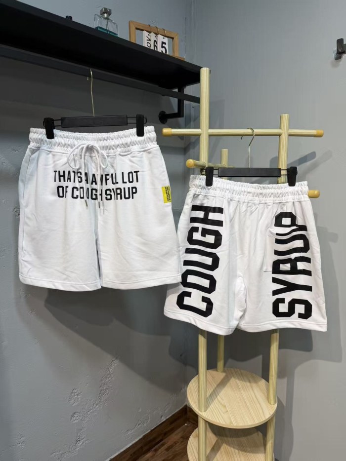 Cough Syrup Front Small Slogan Back Large Vertical Letter Print Drawstring Elastic Waist Streetwear Athletic Sweat Shorts 2 colors 29357903