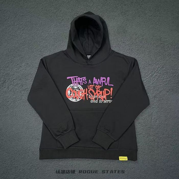 Cough Syrup Vintage Hip Hop Front Graffiti Multicolor Slogan Circular Stamp Print Back Retro Police Comic Scene Graphic Fleece Lined For Autumn & Winter Hoodie 29357849