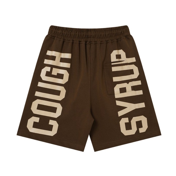Cough Syrup Front Small Slogan Back Large Vertical Letter Print Drawstring Elastic Waist Streetwear Athletic Sweat Shorts 2 colors 29357903