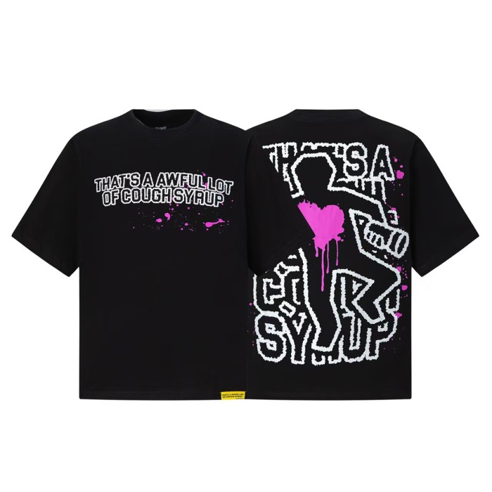 Cough Syrup Vintage Streetwear Front Split Color Text Cartoon Monster Horror Character Graphic Back Large Fragmented Letter Oversized T-Shirt 6 colors 29357805