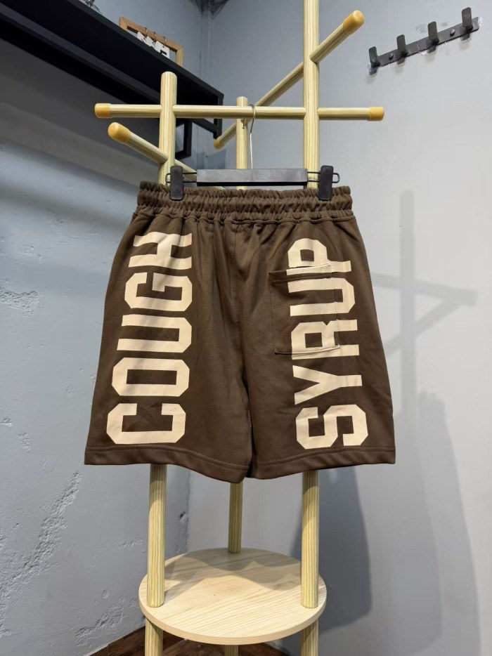 Cough Syrup Front Small Slogan Back Large Vertical Letter Print Drawstring Elastic Waist Streetwear Athletic Sweat Shorts 2 colors 29357903