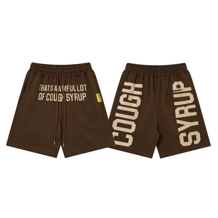 Cough Syrup Front Small Slogan Back Large Vertical Letter Print Drawstring Elastic Waist Streetwear Athletic Sweat Shorts 2 colors 29357903