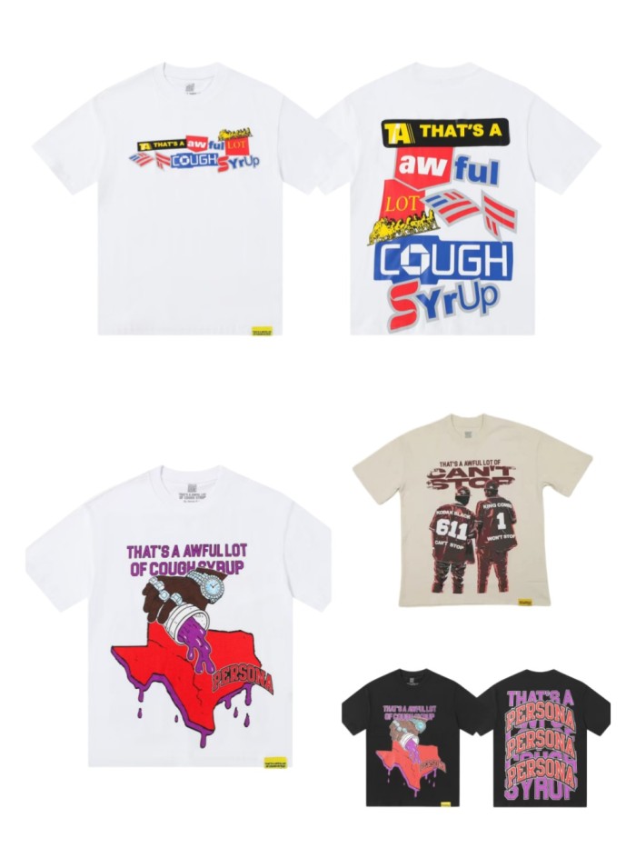 Cough Syrup Retro Hip Hop Front Patchwork Color Block Letter Flag Graphic Back Large Staggered Splicing Letter T-Shirt 5 colors 29357811