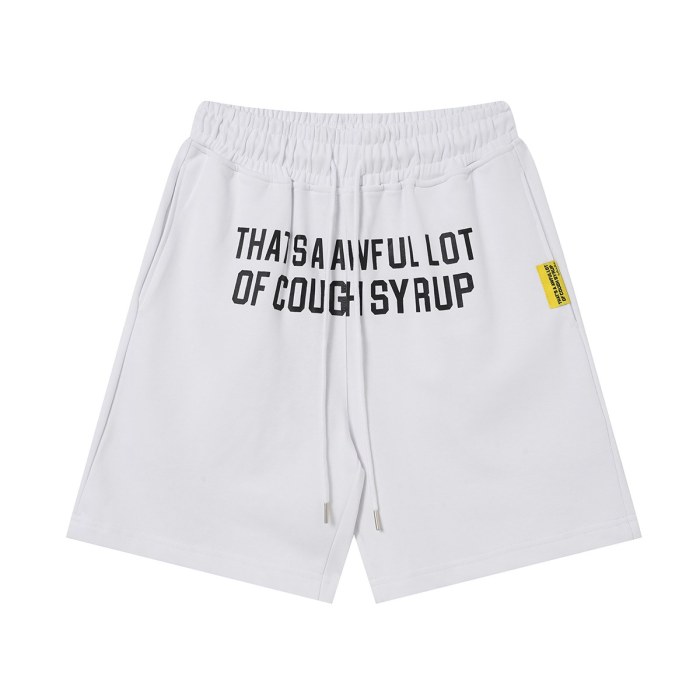 Cough Syrup Front Small Slogan Back Large Vertical Letter Print Drawstring Elastic Waist Streetwear Athletic Sweat Shorts 2 colors 29357903