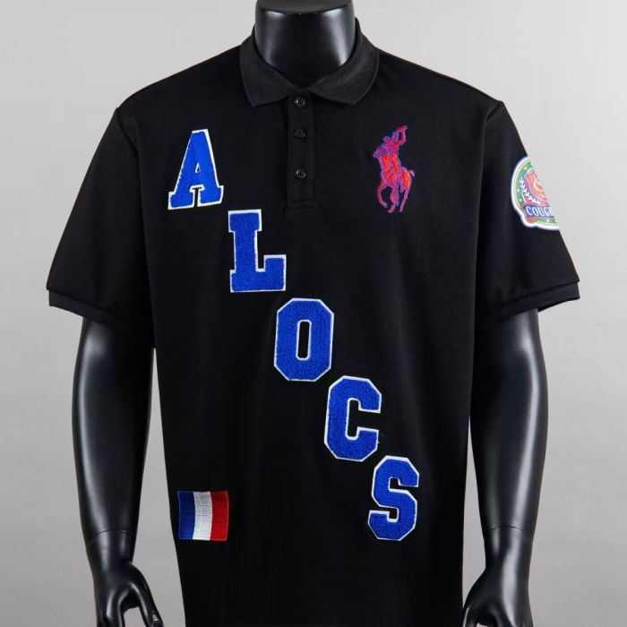 Cough Syrup American Retro Front Diagonal Letter Pony Flag Patch Back Large Hollow Number Oversized Polo Shirt 2 colors 29357796