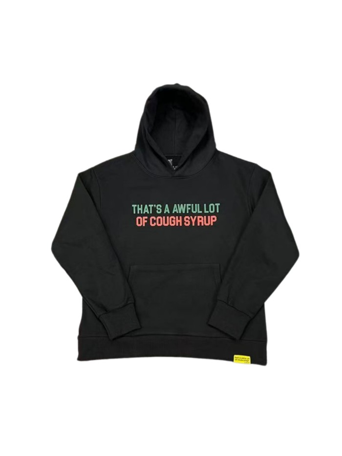 Cough Syrup Chest Two Tone Gradient Block Slogan Print Back Oversized Vertical Stack Contrast Letter Fleece Lined For Autumn & Winter Hoodie 29357857