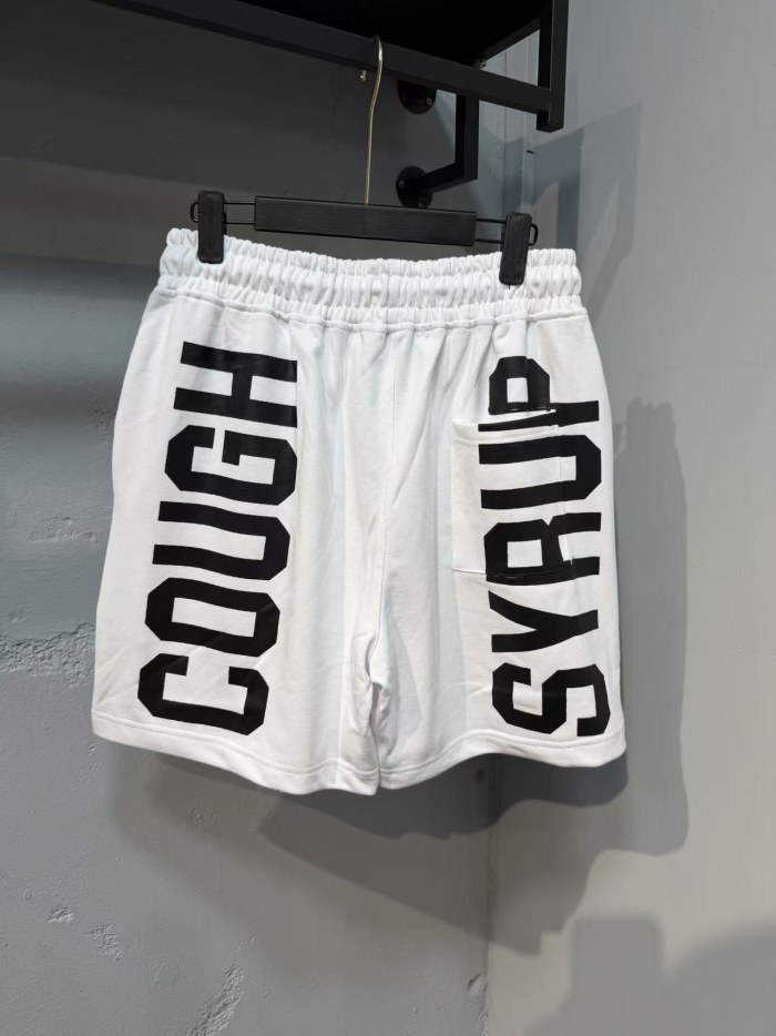 Cough Syrup Front Small Slogan Back Large Vertical Letter Print Drawstring Elastic Waist Streetwear Athletic Sweat Shorts 2 colors 29357903