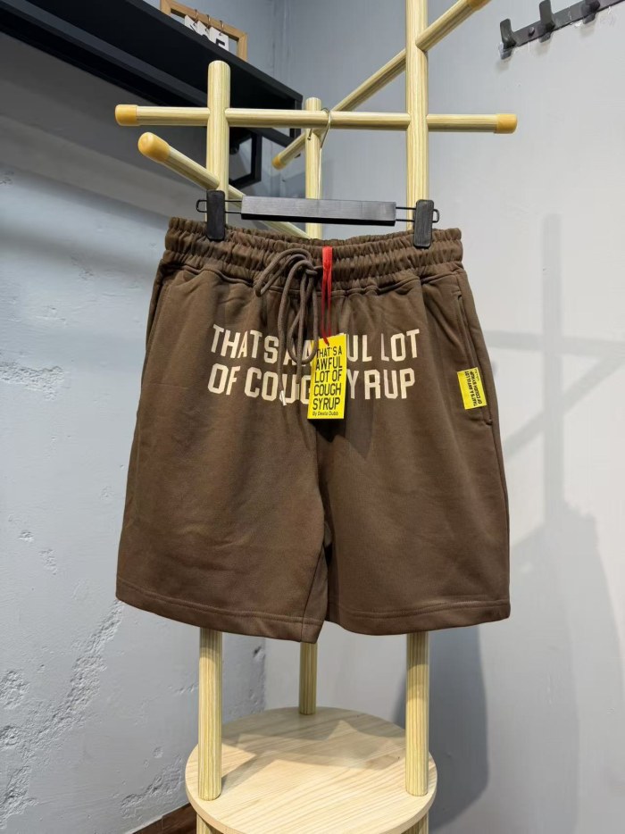 Cough Syrup Front Small Slogan Back Large Vertical Letter Print Drawstring Elastic Waist Streetwear Athletic Sweat Shorts 2 colors 29357903