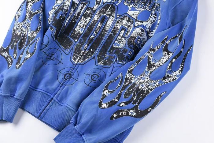 Cough Syrup 1:1 quality version Y2K Grunge Tie Dye Distressed Flame Sleeve AL0CS Letter Number 16 Double Sided Graphic Zip Up Hoodie 2 colors 29358924