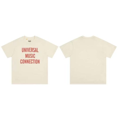 GaIIery Dept. Vintage Hip Hop Solid Cream Front Red Bold Stacked Text Print Oversized Crew Neck Cotton Tee 29358802