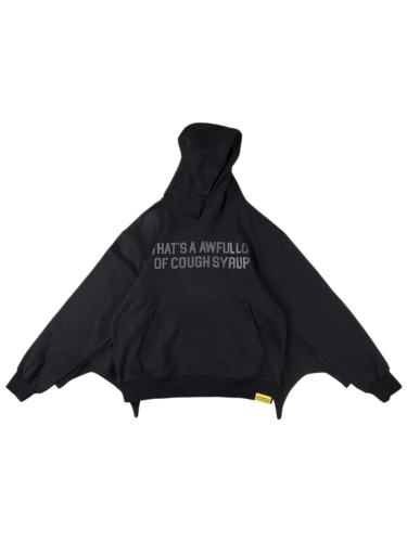 Cough Syrup 1:1 quality version Gothic Y2K Bat Wing Sleeve Oversized Black Double Sided Text Print Cropped Cotton Pullover Hoodie 29358986