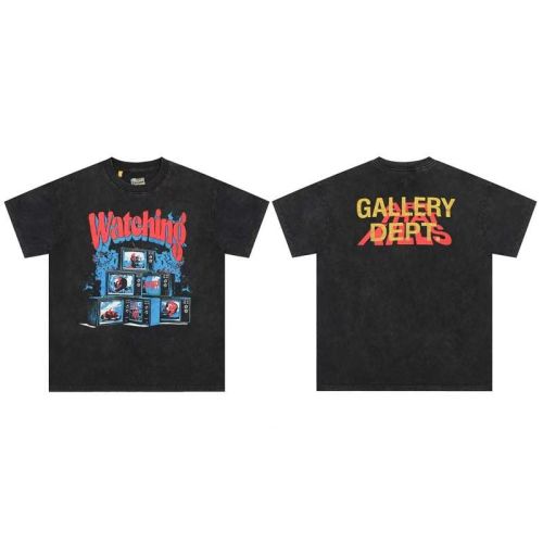 GaIIery Dept. Vintage Grunge Streetwear Double Sided Retro TV Monitor Collage Graphic Back Gold Red Overlap Letter Print Oversized Washed Tee 29358832