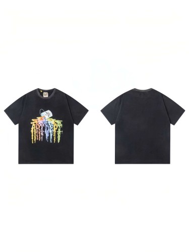 GaIIery Dept. Grunge Washed Black Rainbow Dripping Paint Syrup Can Graphic Oversized Cotton Tee 29358996