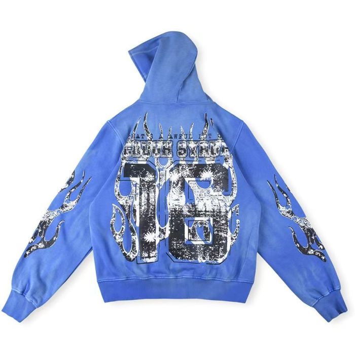 Cough Syrup 1:1 quality version Y2K Grunge Tie Dye Distressed Flame Sleeve AL0CS Letter Number 16 Double Sided Graphic Zip Up Hoodie 2 colors 29358924