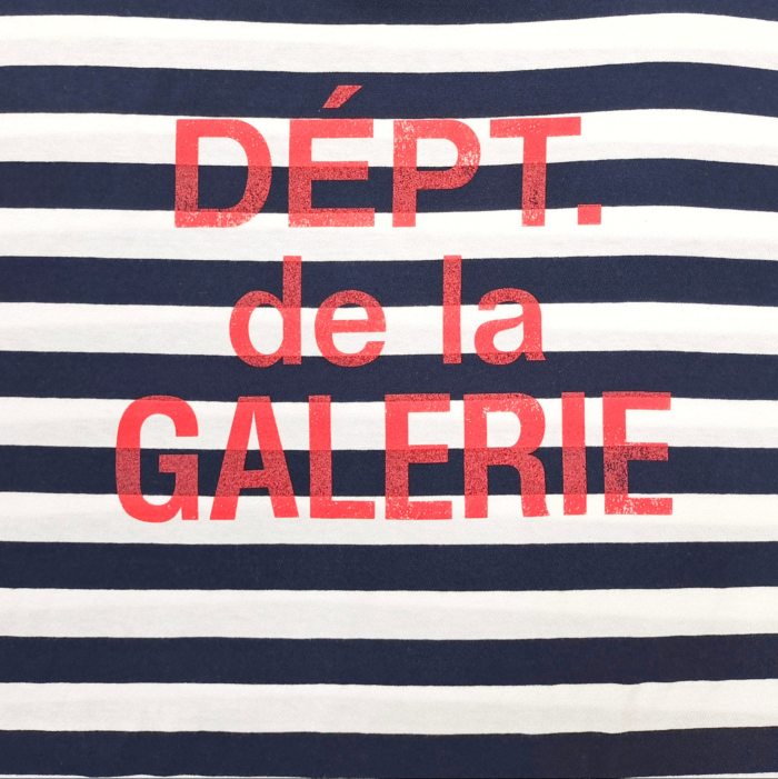 GaIIery Dept. [Big & Tall for weights up to 220 lbs]1:1 quality version Red French Letters on a Blue-and-White Striped Tee 29359005