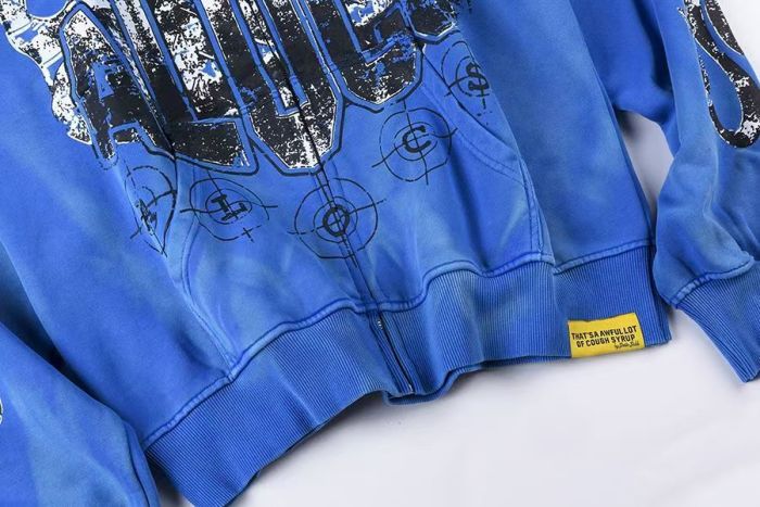 Cough Syrup 1:1 quality version Y2K Grunge Tie Dye Distressed Flame Sleeve AL0CS Letter Number 16 Double Sided Graphic Zip Up Hoodie 2 colors 29358924