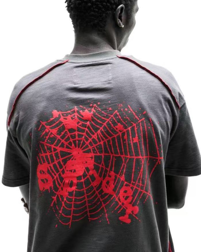 Sp5der [Big & Tall for weights up to 220 lbs]1:1 quality version Spider Web Print and Visible Stitching Tee 2 colors 29359001