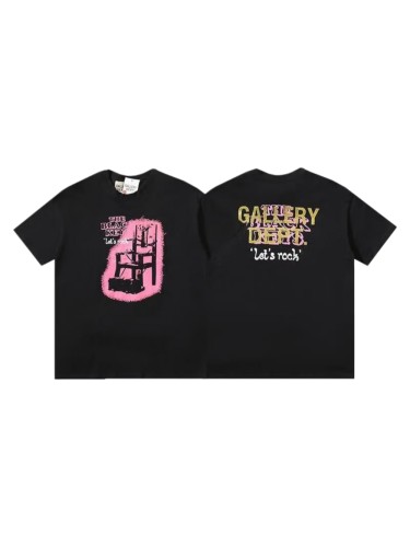 GaIIery Dept. Grunge Rock Streetwear Double Sided Pink Chair Sketch Graphic Back Gold Overlap Letter Slogan Print Oversized Washed Cotton Tee 29358829