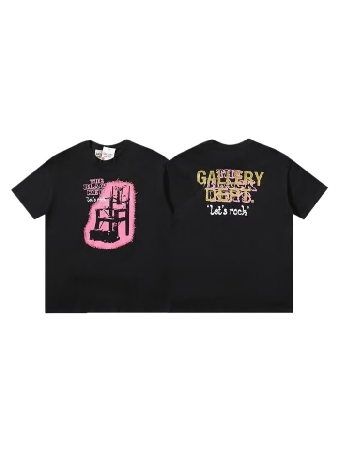 GaIIery Dept. Grunge Rock Streetwear Double Sided Pink Chair Sketch Graphic Back Gold Overlap Letter Slogan Print Oversized Washed Cotton Tee 29358829