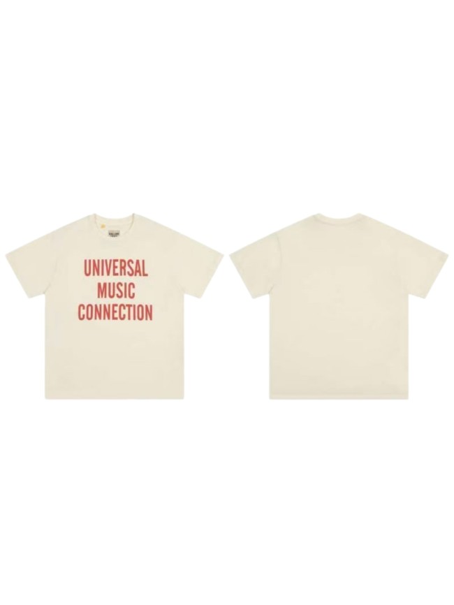 GaIIery Dept. Vintage Hip Hop Solid Cream Front Red Bold Stacked Text Print Oversized Crew Neck Cotton Tee 29358802