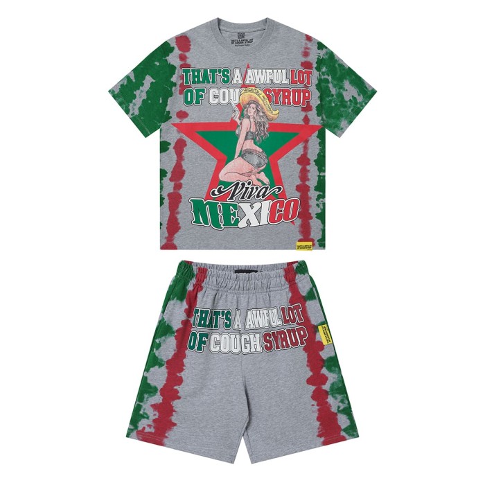 Cough Syrup Vintage Tie-Dye Western Lady Star Print Tee & Shorts Set 2 colors 29359163