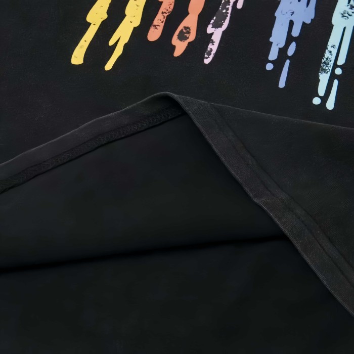 GaIIery Dept. Grunge Washed Black Rainbow Dripping Paint Syrup Can Graphic Oversized Cotton Tee 29358996
