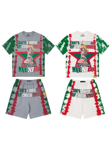 Cough Syrup Vintage Tie-Dye Western Lady Star Print Tee & Shorts Set 2 colors 29359163