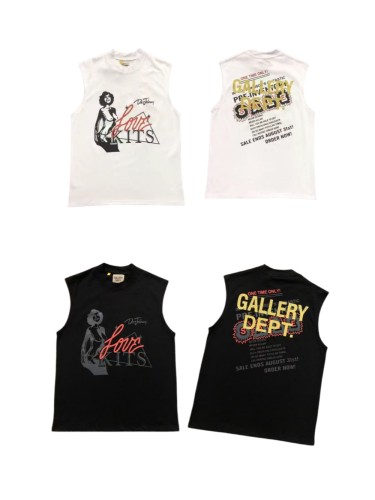 GaIIery Dept. Lady Portrait Red Cursive Letter Triangle Graphic Back Gold Bold Block Sale Text Newspaper Cotton Tank Top 2 colors 29359078