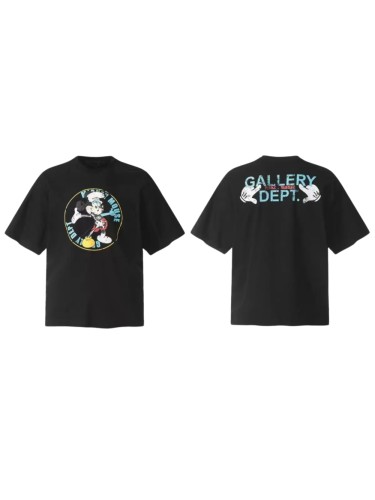 GaIIery Dept. Vintage Cartoon Grunge Streetwear Double Sided Circular Skeleton Mouse Graphic Back Cyan Text White Hand Print Oversized Washed Cotton Tee 29358834