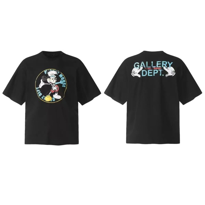 GaIIery Dept. Vintage Cartoon Grunge Streetwear Double Sided Circular Skeleton Mouse Graphic Back Cyan Text White Hand Print Oversized Washed Cotton Tee 29358834