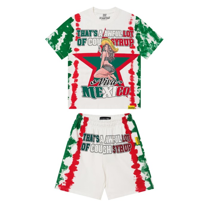 Cough Syrup Vintage Tie-Dye Western Lady Star Print Tee & Shorts Set 2 colors 29359163