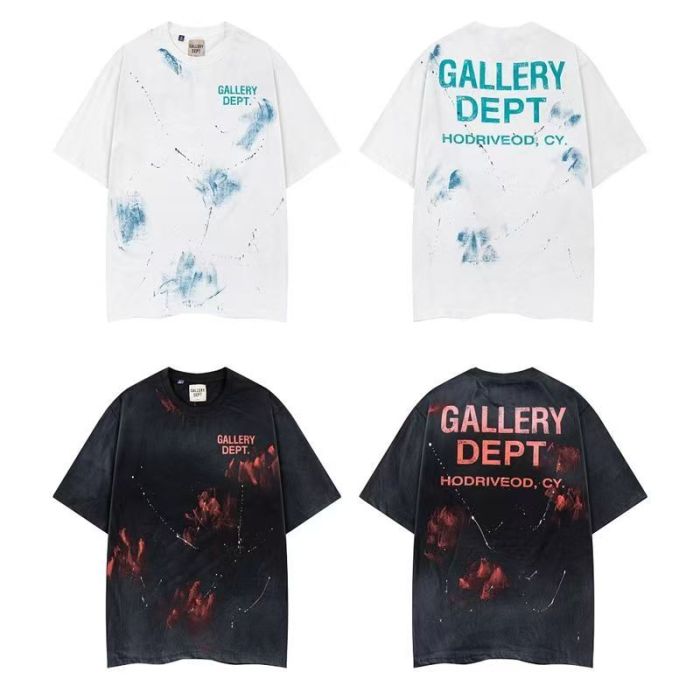 GaIIery Dept. Vintage Street Front Small Cyan Letter Ink Splash Back Large Cyan Font Splash Texture Print Oversized Cotton Tee 2 colors 29359039