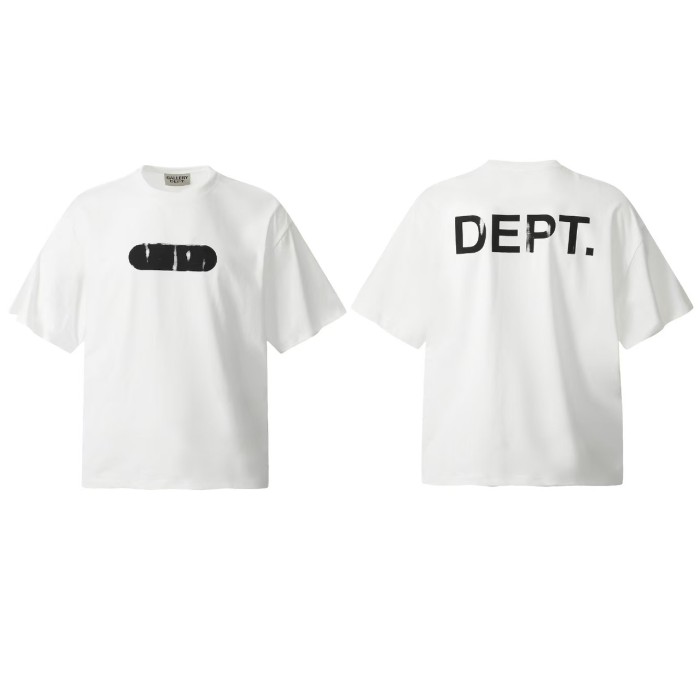GaIIery Dept. Minimal Retro Street Front White Distressed Oval Bar Graphic Back Large Worn Block Letter Print Oversized Cotton Tee 2 colors 29359086