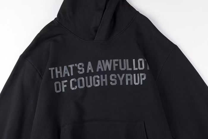 Cough Syrup 1:1 quality version Gothic Y2K Bat Wing Sleeve Oversized Black Double Sided Text Print Cropped Cotton Pullover Hoodie 29358986