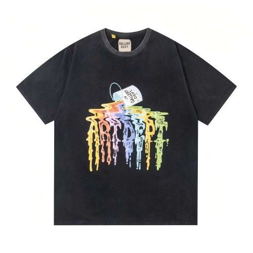 GaIIery Dept. Grunge Washed Black Rainbow Dripping Paint Syrup Can Graphic Oversized Cotton Tee 29358996