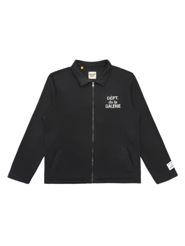 GaIIery Dept. 1:1 quality version Streetwear Solid Black Front And Back Vintage French Letter Print Lapel Full Zip Loose Fit Sweat Jacket 29367372